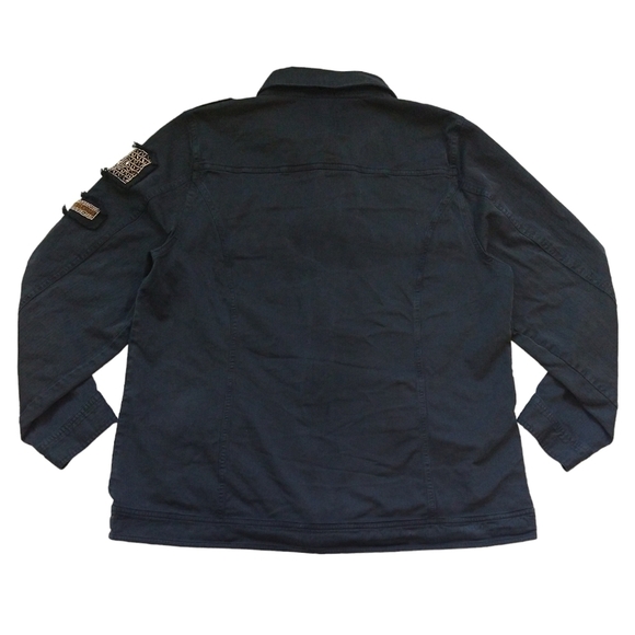 Torrid Black Twill Embellished Shacket 100% Cotton Roll Tab Sleeve Utility - Picture 4 of 10